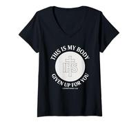 Womens Body of Christ Eucharist Catholic Devotion V-Neck T-Shirt