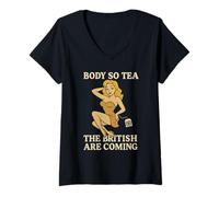 Womens Body So Tea, The British Are Coming - Sexy Pin-Up Style Pun V-Neck T-Shirt