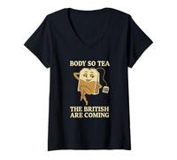 Womens Body So Tea, The British Are Coming - Teabag Pun Humor V-Neck T-Shirt
