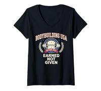 Women's Bodybuilding USA Earned Not Given Design V-Neck T-Shirt