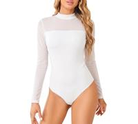 Women's Bodysuit Long Sleeve Body Suit Turtle Neck Mesh Bodies with Snap