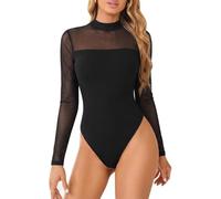 Women's Bodysuit Long Sleeve Body Suit Turtle Neck Mesh Bodies with Snap