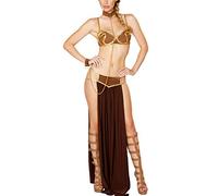 Women's Bodysuits Lace Underwear Sex Clothes Cosplay for Star Wars in Halloween Carnival Party Vestidos Anime Costumes Adult Women Sexy Princess Leia Slave Bra+Skirt Black-Brown_L