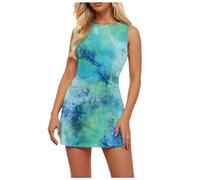 Women's Boheme Dress, Sleeveless Summer Dress and Tie-Dye Round Neck Slim Chic and Elegant Casual Vintage Style Y2K Streetwear Mini Evening Comfortable Temperament for Party Dress