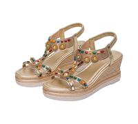 Women's Boheme Summer Sandals - Women's Comfort Wedge Sandals Open Toe Bare Feet Platform Sandalette Sandalette Breathable Casual and Chic Barefoot Walking Sandalette, khaki, 8 UK