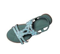 Women's Bohemia Sandals with Rhinestones Casual Flat Sandals Glitter Beach Shoes Soft Soles Elastic Non-Slip Summer Shoes for Outdoor Holiday Leisure & Everyday Use, D Green, 9 UK