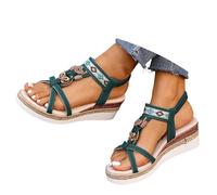 Women's Bohemian Beaded Wedge Sandals Ethnic Embroidered Elastic Ankle Strap Platform Slides Open Toe Espadrille Summer Beach Shoes Boho Charm Decor Comfortable Non-Slip Wedge Heel Sandals for Women