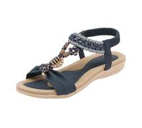 Women's Bohemian Bling Slope Heel Sandals - Casual Summer Sandal with Rhinestone Decor, Open Toe Sandals With Elastic Ankle Straps, Lightweight & Comfortable Summer Slingback shoes