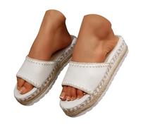 Women's Bohemian Chic Espadrille Style Slide Sandals Featuring Contrast Whipstitch Detailing Comfortable Platform Sole for Beach Or Resort Wear White 7.0