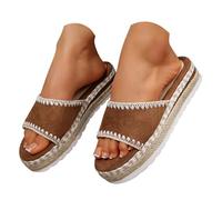 Women's Bohemian Chic Espadrille Style Slide Sandals Featuring Contrast Whipstitch Detailing Comfortable Platform Sole for Beach Or Resort Wear Brown 7.0
