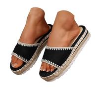 Women's Bohemian Chic Espadrille Style Slide Sandals Featuring Contrast Whipstitch Detailing Comfortable Platform Sole for Beach Or Resort Wear Black 7.5