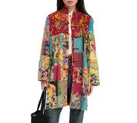 Women's Bohemian Color Blocked Floral Windbreaker Chic Plaid Jacket Casual Lightweight Patch Coat for Spring & Autumn, Yellow Splicing, One size
