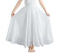 Women's Bohemian Elastic Waist Band Long Maxi A Line Boho Skirt Women's Renaissance Maxi Skirt Elastic High Waist A Line Vintage Swing Skirts Boho Plain Women Long Casual Pleated Skirts 85CM White