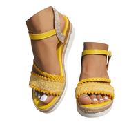 Women's Bohemian Espadrille Wedge Sandals Open Toe Braided Pom-pom Platform Sandal Adjustable Ankle Strap Summer non slip beach Shoes Ladies Casual Countryside Fashion Walking Shoes