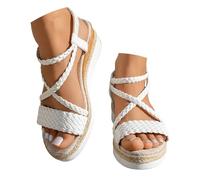 Women's Bohemian Espadrille Wedge Sandals Open Toe Braided Pom-pom Platform Sandal Adjustable Ankle Strap Summer non slip beach Shoes Ladies Casual Countryside Fashion Walking Shoes