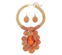 Women's Bohemian European American Statement Necklace Banquet(Orange red)