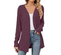 Women's Bohemian Long Crochet Vest, Long Buttoned Cardigan for Women, Large Size, Autumn Versatile Sweater Knitted Coat Large Size Solid Colour Coats Long Sleeve Anti UV Loungewear, Wine, XXL