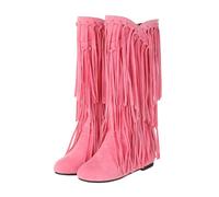 Womens Bohemian Mid-Calf Boots With Flock Tassel Details And A Comfortable Wedge Heel In An Ethnic Inspired Casual Design For Everyday Fashion