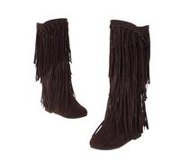 Womens Bohemian Mid-Calf Boots With Flock Tassel Details And A Comfortable Wedge Heel In An Ethnic Inspired Casual Design For Everyday Fashion