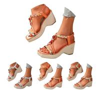 Women's Bohemian Slope Heel Sandals - Casual Summer Wide Fit Platform Wedge Sandal, Open Toe Sandals With Elastic Ankle Straps, Slingback Orthopedic Sandals Summer Sandals