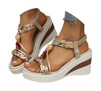 Women's Bohemian Slope Heel Sandals - Casual Summer Wide Fit Platform Wedge Sandal, Open Toe Sandals With Elastic Ankle Straps, Slingback Orthopedic Sandals Summer Sandals