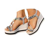 Women's Bohemian Slope Heel Sandals - Casual Summer Wide Fit Platform Wedge Sandal, Open Toe Sandals With Elastic Ankle Straps, Slingback Orthopedic Sandals Summer Sandals