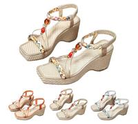 Women's Bohemian Slope Heel Sandals - Casual Summer Wide Fit Platform Wedge Sandal, Open Toe Sandals With Elastic Ankle Straps, Slingback Orthopedic Sandals Summer Sandals