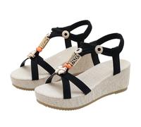 Women's Bohemian Slope Heel Sandals - Casual Summer Wide Fit Platform Wedge Sandal, Open Toe Sandals With Elastic Ankle Straps, Slingback Orthopedic Sandals Summer Sandals