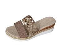 Women's Bohemian Woven Slide Sandals with Platform Espadrille Sole Two Strap Mules for Casual Summer Vacation Resort Brown 4.5