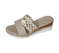Women's Bohemian Woven Slide Sandals with Platform Espadrille Sole Two Strap Mules for Casual Summer Vacation Resort Beige 4.5
