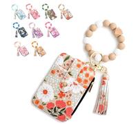 Women's Boho Beaded Wallet, Boho Style Beaded & Tassel Keychain Floral Fruit Pattern Wristlet Wallet, with Silicone Bracelet (Orange)