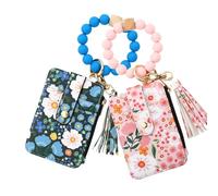 Women's Boho Beaded Wallet with Flower Pattern,Multi-Compartment Card Holder & Keychain,for Women Credit Card Holder Purse (2pc K)