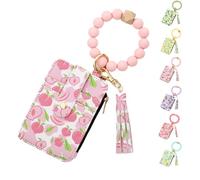 Women's Boho Beaded Wallet with Fruit Pattern, Silicone Bracelet, Floral-Patterned Folded-Edge ID Holder, Coin Purse (Peach)