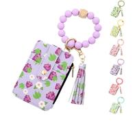 Women's Boho Beaded Wallet with Fruit Pattern, Silicone Bracelet, Floral-Patterned Folded-Edge ID Holder, Coin Purse (Grape)