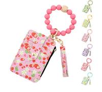 Women's Boho Beaded Wallet with Fruit Pattern, Silicone Bracelet, Floral-Patterned Folded-Edge ID Holder, Coin Purse (Strawberry)