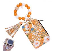 Women's Boho Beaded Wallet with Tassel, Floral and Fruit Pattern Wristlet Keychain Card Holder, Handmade Clutch Purse with Zipper, Ethnic Embroidered Coin Purse for Travel, Party, Everyday Use, yellow