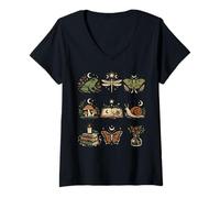 Women's Boho Cottagecore Frog Snail Butterfly Witchy Aesthetic V-Neck T-Shirt