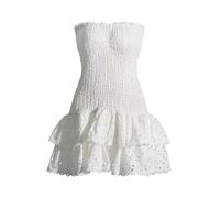 Women's Boho Dress Off Shoulder Strapless Smocked Bodice Embroidered Mini Summer Dress Party Sundress (Color : A12, Size : Medium)