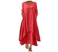 Women's Boho Dresses for UK Maxi Ladies Long Sleeve Dresses Loose Dresses Plus Size Knee Length Dress with Pockets Patchwork Dresses for UK Crew Neck Summer Midi Dress Holiday Dress Black