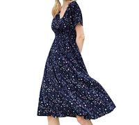 Women's Boho Dresses Summer UK Sale Clearance Loose Casual Midi Tunic Dress Floral Polka Dots Print V Neck Short Sleeve T Shirt Ruffle Dresses