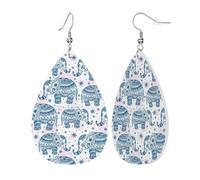 Womens Boho Elephant Print Leather Earrings Teardrop Dangle Earrings Jewelry Outfits Accessories