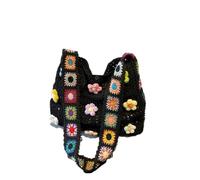 Women's Boho Embroidery Crossbody Bag Hollow Out Crochet Knit Shoulder Bag Knited Bag Handbag Summer Beach Tote(Black-B)