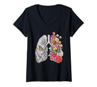 Women's Boho Floral Human Lungs Anatomical Cottagecore Aesthetic V-Neck T-Shirt