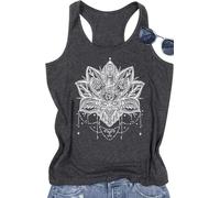 Womens Boho Floral Tank Tops Vintage Mandala Racerback Tank Summer Short Sleeve Tank Cute Tank Tops, A-dark Grey5, XXL