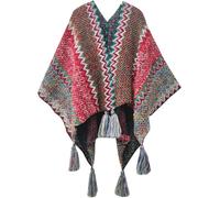 Women's Boho Fringe Poncho - Vintage Pashmina Shawl Open Front Wrap Cape Knitted Cardigan Kimono with Tassel Mexican Style Hippie Soft Crochet Sweater Winter Warm Blanket (#2)