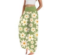 Women's Boho Harem Pants Ethnic Printed Loose Stretchy Lounge Trousers High Elasticated Waist Casual Baggy Palazzo Bottoms Summer Hippie Style Wide Leg Yoga Joggers Beach 32-Green XXL