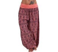 Women's Boho Harem Pants, HIGH-Waisted Loose FIT Yoga Trousers, Elastic Waist Hippie Lounge Pants, Comfortable Baggy Elephant Print Trousers, Perfect for Travel, Yoga, and Casual WEAR Red