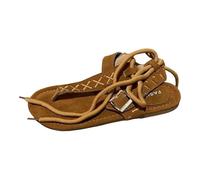 Women's Boho Lace-Up Flat Sandals, Cross Stitch T-Strap Gladiator Sandals, Retro Roman Style Open-Toe Beach and Casual Shoes for Ladies