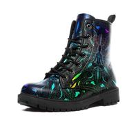 Women's Boho Leather Combat Boots Lace-Up Ankle Booties with Mandala, Floral, Abstract Patterns for Comfort Everyday Wear