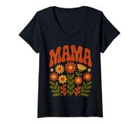Women's Boho Mama Flower Bouquet Vintage Style for Mother Figures V-Neck T-Shirt